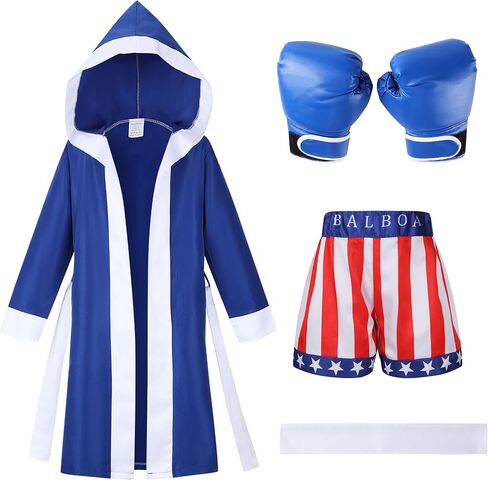 Boxing Costume Kids with Boxing Glove Robe Shorts,Halloween Boys Boxer Suit,American Boxer Robe in Kuwait