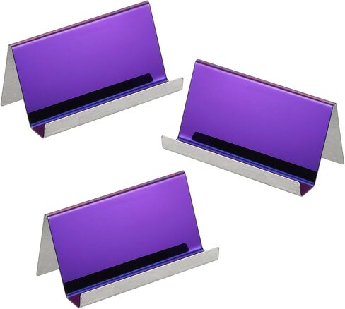 PATIKIL Business Card Holder for Desk, 3Pcs Business Card Holders Stainless Steel Card Stand Organizer Cards Display for Office Exhibition, Purple in Kuwait