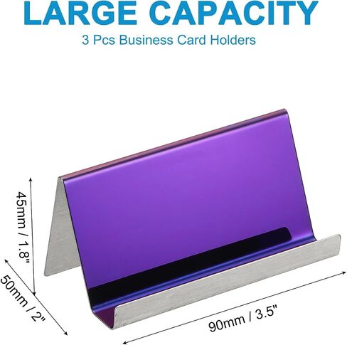PATIKIL Business Card Holder for Desk, 3Pcs Business Card Holders Stainless Steel Card Stand Organizer Cards Display for Office Exhibition, Purple in Kuwait