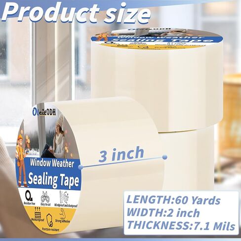 3 Pack Transparent Window Weather Sealing Tape 3" x 60 Yds Clear Window Insulation Tape Heavy Duty Window Draft Isolation Sealing Film Tape Clear Draft Stopper Adhesive Tape for Doors,Windows in Saudi Arabia