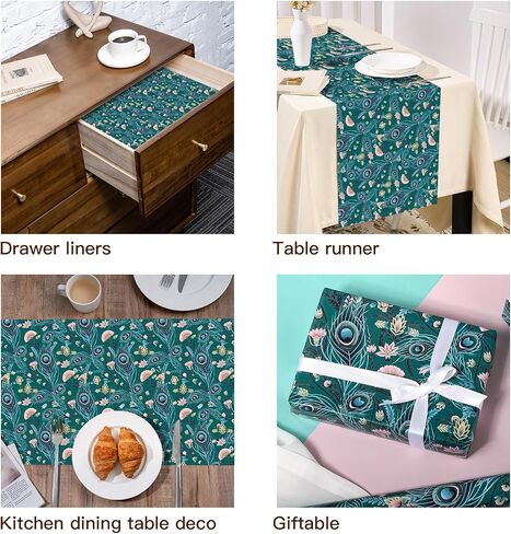 WRAPAHOLIC Peacock Wrapping Paper - Mini Roll - 17 Inch x 16.5 Feet - Green Peacock Design for Birthday, Wedding, Drawer Liners, Home Closet Shelves in Saudi Arabia