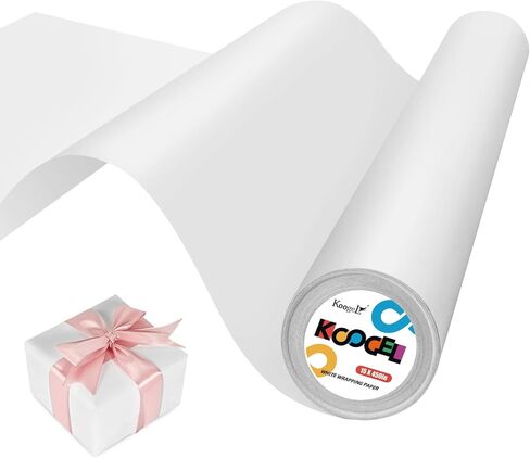 Koogel White Wrapping Paper, 15" x 450" （38'） Bulletin Board Paper Roll for Gift Wrapping Craft Supplies Bouquet Flower Covering Poster Packing in Saudi Arabia