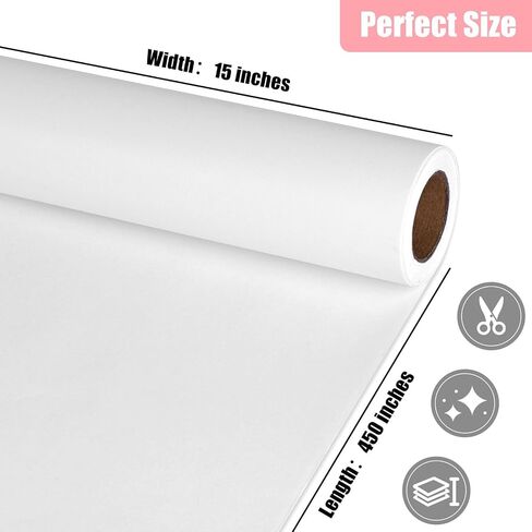 Koogel White Wrapping Paper, 15" x 450" （38'） Bulletin Board Paper Roll for Gift Wrapping Craft Supplies Bouquet Flower Covering Poster Packing in Saudi Arabia