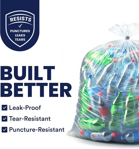 Plasticplace Contractor Trash Bags 55-60 Gallon, Heavy Duty Garbage Bags, 3.0 Mil Clear Trash Bags, Tear-Resistant Large Trash Can Liners for Construction, Recycling & Home Improvement (50 Count) in Kuwait