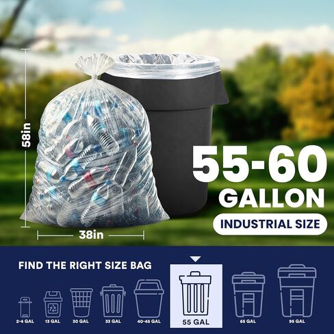 Plasticplace Contractor Trash Bags 55-60 Gallon, Heavy Duty Garbage Bags, 3.0 Mil Clear Trash Bags, Tear-Resistant Large Trash Can Liners for Construction, Recycling & Home Improvement (50 Count) in Kuwait