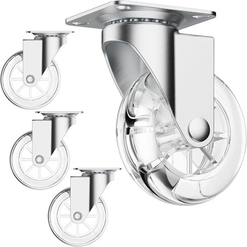 2 Inch Clear Furniture Casters Without Brakes, 360 Degree Swivel Transparent Casters, Lightweight and Durable, Maximum Load Capacity 265lbs in Kuwait
