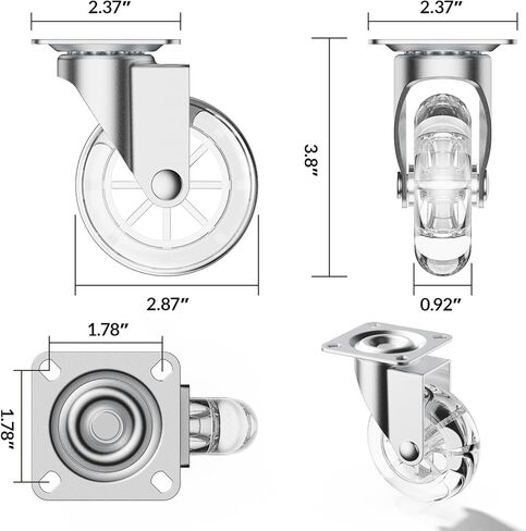 2 Inch Clear Furniture Casters Without Brakes, 360 Degree Swivel Transparent Casters, Lightweight and Durable, Maximum Load Capacity 265lbs in Kuwait