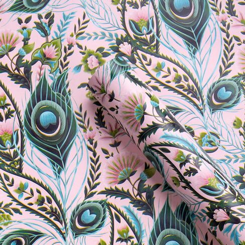 WRAPAHOLIC Peacock Wrapping Paper - Mini Roll - 17 Inch x 16.5 Feet - Green Peacock Design for Birthday, Wedding, Drawer Liners, Home Closet Shelves in Kuwait