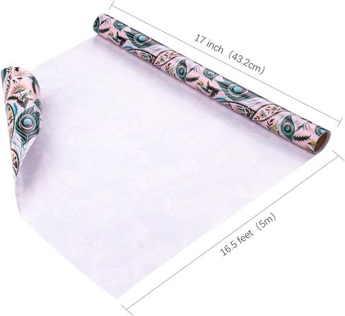 WRAPAHOLIC Peacock Wrapping Paper - Mini Roll - 17 Inch x 16.5 Feet - Green Peacock Design for Birthday, Wedding, Drawer Liners, Home Closet Shelves in Kuwait