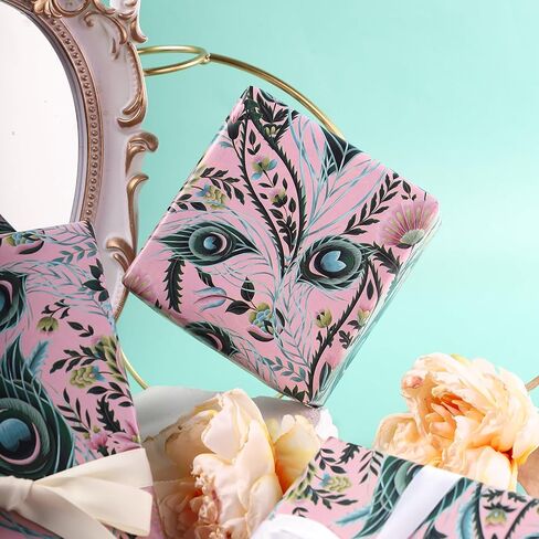 WRAPAHOLIC Peacock Wrapping Paper - Mini Roll - 17 Inch x 16.5 Feet - Green Peacock Design for Birthday, Wedding, Drawer Liners, Home Closet Shelves in Kuwait