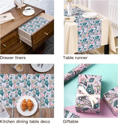 WRAPAHOLIC Peacock Wrapping Paper - Mini Roll - 17 Inch x 16.5 Feet - Green Peacock Design for Birthday, Wedding, Drawer Liners, Home Closet Shelves in Kuwait