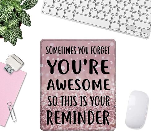 Inspirational Quote Mouse Pad, Sometimes You Forget You’re Awesome So This is Your Reminder Motivational Mouse Pad for Women, Non-Slip Rubber Base and Stitched Edge MousePads for Office Laptop, Pink in Saudi Arabia