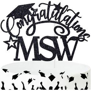 تهانينا MSW Cake Topper ، تهانينا Grad/Master of Social Work Cake Decor