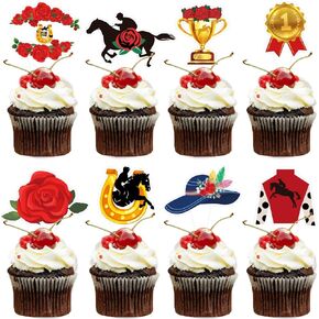 24pcs Horse Derby Cupcake Toppers ، Racing Horse Derby Party Formies Cake Toppers ، Race Horse Derby Cake Cake ، Race Horse Cake Toppers for Horse Derby Party
