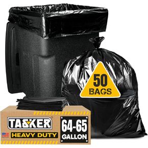 Tasker 65 Gallon Trash Bags, (Huge 120 Bags Bulk) Large Trash Bags 65 Gallon, 64 Gallon Trash Bags, 65 Gallon Trash Bags, 60 Gallon Trash Bags
