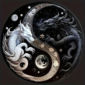 JFYHAB 5D Dragon Diamond Art Kits للبالغين ، مجموعات الطلاء Taichi Dragon Diamond للبالغين ، Round Full Drill Diamond Art Black White Dragon Craft for Home Wall Decor