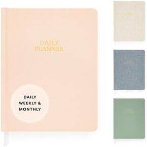 Sugar Paper Undated Daily Planner, Fabric Cover, 7 x 9 Inches, Hardcover Weekly Planner (Pale Pink)