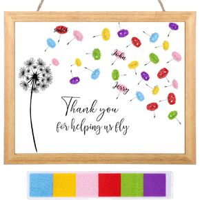 Fingerprint Dandelion Teacher Appreciation Gift with Ink Pads Sets DIY Wooden End of Year Keepsake Students Thumbprint Gift Thank You for Helping Us Fly Fingerprint Teacher Gift for Teacher