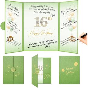 Crenics Sweet 16 Decortations ، Creative 16th First Hirdfice Guest Book ، Sage Green Green 16th Signature Book 18 "× 12" ، هدايا عيد ميلاد رائعة 16 عامًا للبنات