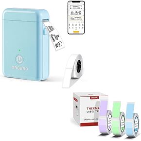 ORGBRO X1 Label Maker with 4 Roll Genuine Thermal Label Print Paper 0.47"×1.57"(12×40mm)