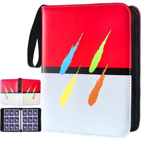 Card Binder 4 Mobilits ، 400 Pockets Trading Card With 50 swide double cleeves ، Almct Card Collector Zipper ، Red-White