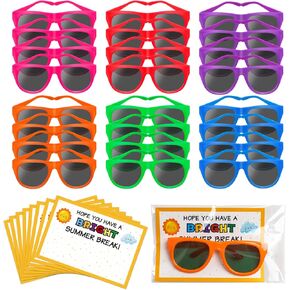 24 Sets End of School Year Gifts Graduation Sunglasses Bulk Gift with Cards for Boys Girls Summer Party Favors Classroom Exchanges