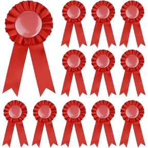 12 Pieces Blank Award Ribbon 1st 2nd 3rd Place Rosette Ribbon Award Medal Victory Ribbon for Competition Classroom Sport Event DIY Party Accessory(Red)
