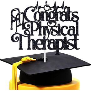 تهانينا كعكة العلاج الطبيعي الكعكة توبيبر ، مستقبل PT/Congrats Doctor ، SCHOLD SCHOOL College College College Party Decoritions ، Black Glitter
