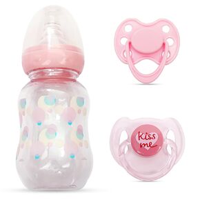 Pink Style Pacifier و Bottle 2 قطعة مجموعة ألسنة دمية أطفال تولد من جديد （يأتي مع مصاصة مغناطيسية وردية إضافية） -02
