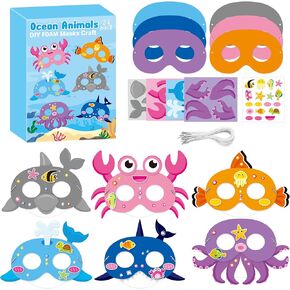 Watinc Ocean Animals Mask Craft - 24pcs اصنع مجموعة قناع رغوة الحيوانات في العالم الخاصة بك للطفل ، تحت Sea DIY مع ملصقات الماس لارتداء الحفل
