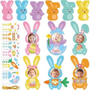 24 مجموعة easter اطفال Kids 'Kits Diy Bunny Picture Frame Craft Spring Easter Art Artives Egg Rabbit Paper Bulletin Board Cutout for Kids Party Form
