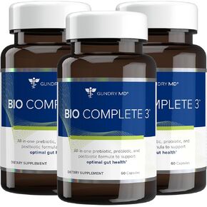 Gundry MD® Bio Complete 3 - بريبيوتيك، بروبيوتيك، بوستبيوتيك لدعم صحة الأمعاء المثلى، كمية تكفي لمدة 30 يومًا (تركيبة جديدة)