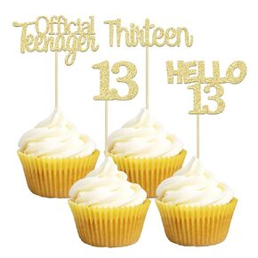 Gyufise 24pcs Gold Glitter 16 Cupcake Toppers Sweet 16th Cake Toppers Toppers Hello 16