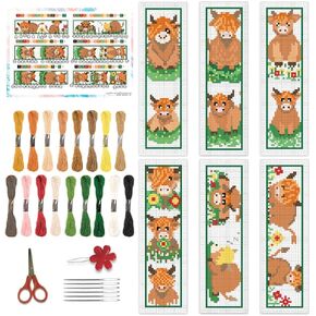 BEUNITONE 6 PCS Highland Cow Cross Stick Stitch Kit for Beginner Stamped Temproidery Kit 8''.4 '' '