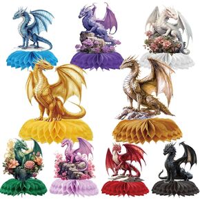 ديكورات حفلة عيد ميلاد التنين - 9pcs dragon موضوع قرص العسل المركزية bday الديكور لإمدادات استحمام الطفل