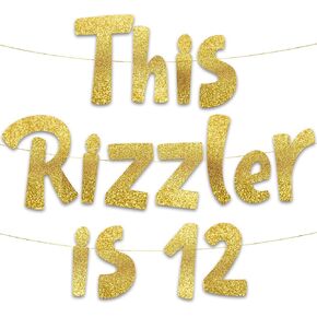هذا Rizzler هو 12 لافتة Gold Glitter - لوازم حفلات عيد الميلاد الثانية عشرة والأفكار والهدايا والديكورات