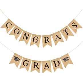Congrats Grad Banner 2025 Graduation Decoration Glitter Grad Party Decorations Pre-Strung Banners with Cap, Rustic