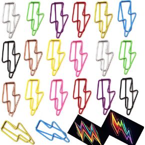 50 PCS مقاطع ورقية على شكل Lightning - مقاطع ورقية معدنية مضحكة تم تعيينها للمكتب ، ومنظمة الملفات المدرسية ، وسطح المكتب ، وديكور الحفلات - متعدد الألوان مع الانتهاء من الرش