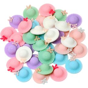 Honbay 36PCS Cartoon Slime Charms Mini Straw Hat Flatback Resin Cabochons Cute Embellishments for Hair Accessories Phone Case Scrapbooking Crafts (6 Color)