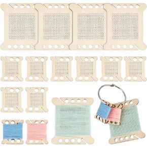 BENECREAT 15Pcs Multifunctional Wood Embroidery Board, Cross Stitch Blank, Thread Drops Thread Winding Boards Thread Organizer Card with Floss Ring for Cross Cotton Craft DIY Sewing Storage
