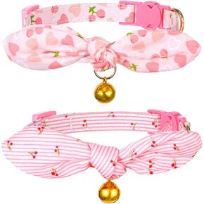 2PCS Cat Propaway مع أجراس ، طوق القطط القابل للتعديل مع القوس ، طوق القطط الوردي للفتاة والقطط الصبي