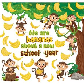 Harloon 50 PCS Jungle Monkey Bulletin Board Set Monkey Cletouts Jungle Animals Bulletin Board Classroom Decoritions for Back to School birth