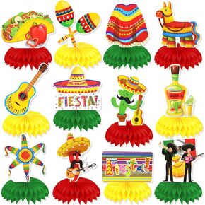 Howaf 12pcs Fiesta Mexican Party Centrepiece - 8 بوصات 5 Cinco de Mayo Party Table Decoration Honeycomb for Fiesta Mexican Taco Party Decord Supplies