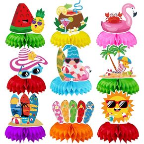 9pcs زخارف الشاطئ للحفلة ، زخارف الحفلات الصيفية ، القطع المركزية العسل ، الأقطار الجانبية المزدوجة ثلاثية الأبعاد لزخارف الحفلات ، زخارف الحفلات على شاطئ