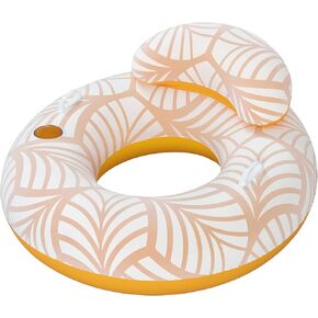 H2O Go Comfort Plush Deluxe Swim Tube 46.5 "× 46" - Bestway ، صفراء وبيضاء ، تعويم ماء قابلة للنفخ ، حامل كوب مدمج ، وسادة مريحة ، صمامان سهل التضخيم والانحراف