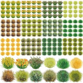 201 Pcs Miniature Terrain Static Grass Tuft Flower Cluster Vegetation Groups Miniature Landscape Self Adhesive Artificial Model Grass for Railroad Scenery Miniature Bases and Dioramas