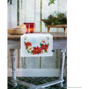 Vervaco Embroidery Christmas Embroidery Kits Cross Stitch Table Runner DIY Set, Tablecloth to Embroider with Image on Cotton and Embroidery Thread, 12,8 x 33,6 Inches, Christmas Flowers