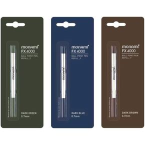 Monami FX-4000 3 عبوات حزمة نقالة PEN-0.7 مم أخضر داكن ، أزرق داكن ، بني