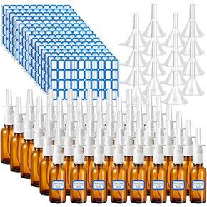 ZHWKMYP 10 Pcs Nasal Spray Bottle Empty, 30ML/1oz 6 Pcs Refillable Nasal Spray Bottle Fine Mist Glass with 2 Pcs Funnels and 2 Pcs Labels
