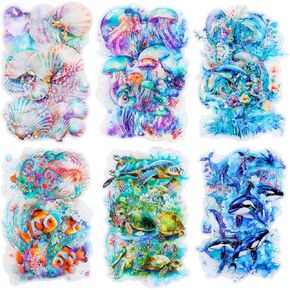 60 PCS Ocean Life Life Turtles ملصقات سلاحف ، شفافة Sea Marine Animal Fish Helelly Shell Standser for Scrapbooking DIY Crafts Journaling Supplies Junk Journal ephemera ، 60 patterns